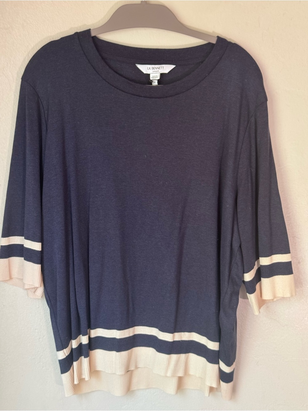 LK Bennett Navy & Cream Stripe Trim Top XXL